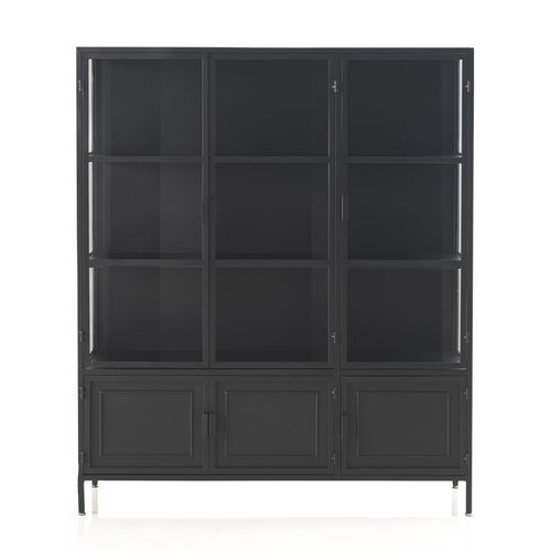 Vitrine Avec Portes Et Côtés En Verre Et Structure En Métal Noir