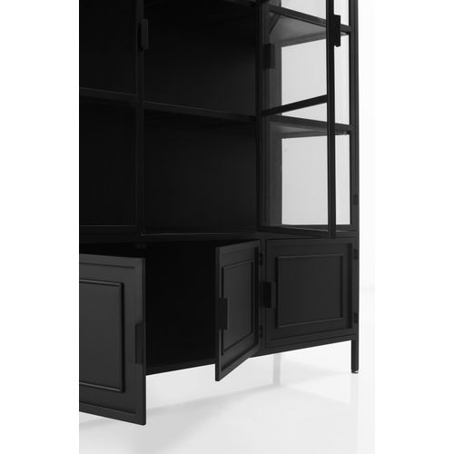 Vitrine Avec Portes Et Côtés En Verre Et Structure En Métal Noir