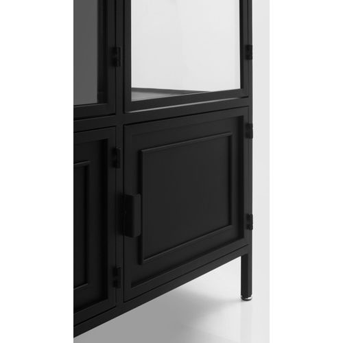 Vitrine Avec Portes Et Côtés En Verre Et Structure En Métal Noir