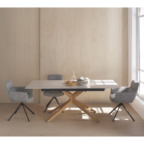 Table Extensible 160/200x90 Pied En Chêne Et Plateau En Céramique