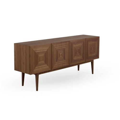 Buffet 4 Portes Plaqué Noyer Avec Pieds Hauts En Bois