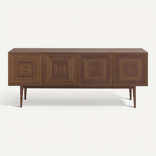 Buffet 4 Portes Plaqué Noyer Avec Pieds Hauts En Bois