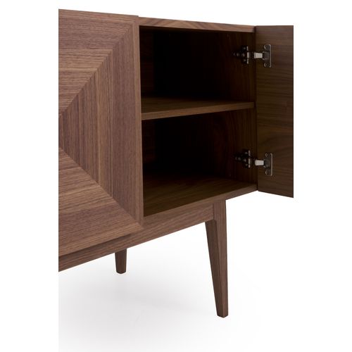 Buffet 4 Portes Plaqué Noyer Avec Pieds Hauts En Bois