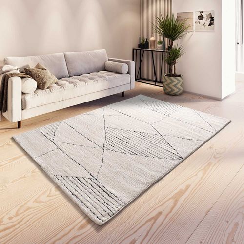 Tapis Ethnique à Relief Turin 2312 Blanc/noir 120x170 Cm