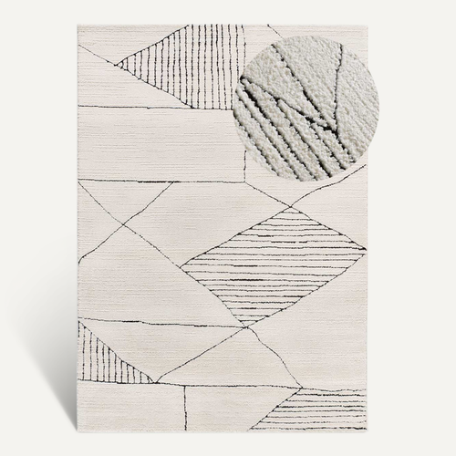 Tapis Ethnique à Relief Turin 2312 Blanc/noir 120x170 Cm