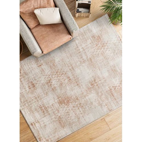 Tapis Géométrique Á Relief Keops 4448 Beige/rouille 134x200 Cm