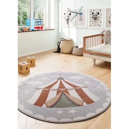 Tapis Enfant Rond Cirque Beats 40486 Gris 120x120 Cm