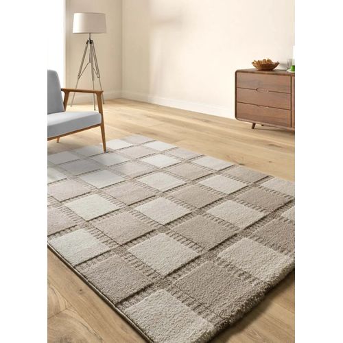 Tapis Géométrique à Relief Candela 2451 Beige/blanc 160x230 Cm