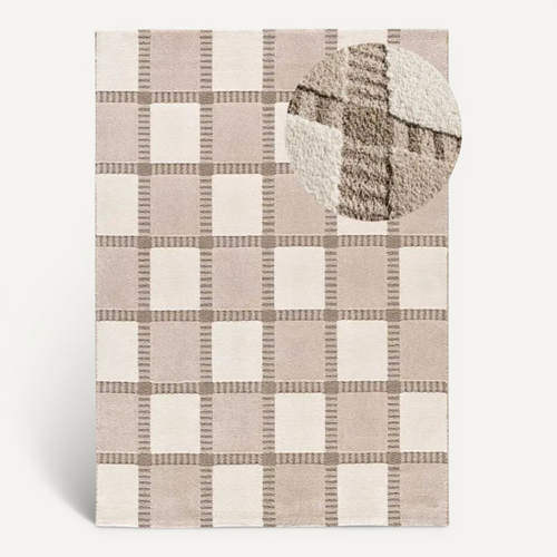 Tapis Géométrique à Relief Candela 2451 Beige/blanc 160x230 Cm