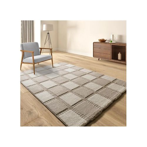 Tapis Géométrique à Relief Candela 2451 Beige/blanc 160x230 Cm