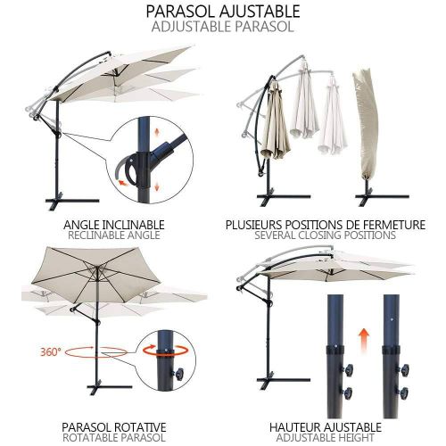 Parasol Deporte 3m Avec Housse De Protection Beige