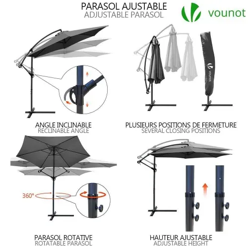 Parasol Deporte 3m Gris Fonce Avec Housse De Protection