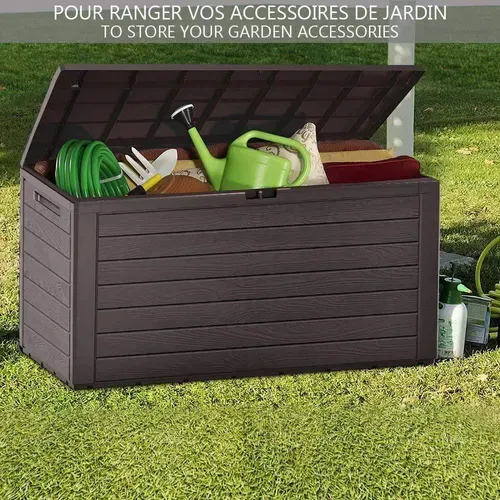 Coffre De Rangement Exterieur 280l En Pp 116x44x55cm Style Bois Marron