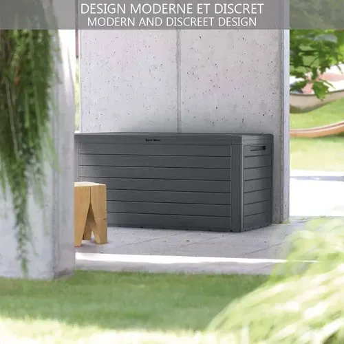 Coffre De Rangement Extérieur 280l  En Pp 116x44x55cm Style Bois Anthracite