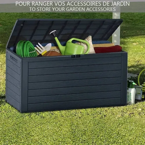 Coffre De Rangement Extérieur 280l  En Pp 116x44x55cm Style Bois Anthracite