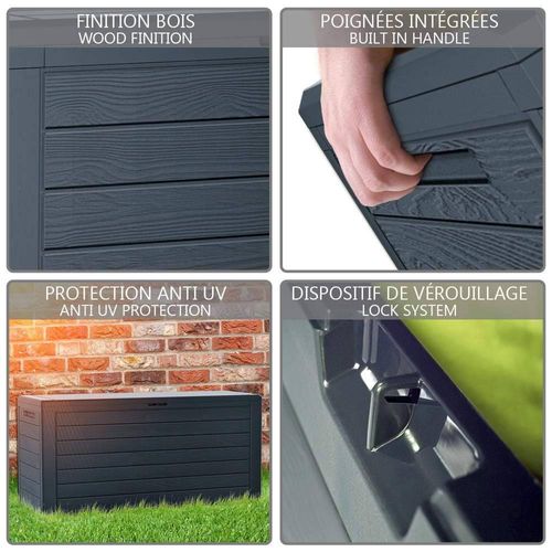 Coffre De Rangement Extérieur 280l  En Pp 116x44x55cm Style Bois Anthracite