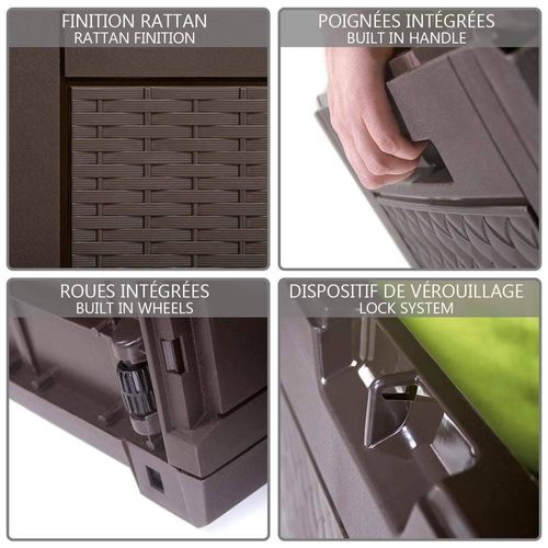 Coffre De Rangement Extérieur 310l  En Pp 119x48x60 cm Style Polyrotin Marron