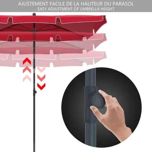 Parasol Rectangulaire 2x1.25m Avec Housse De Protection Rouge