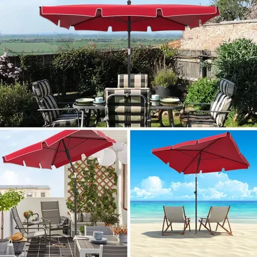 Parasol Rectangulaire 2x1.25m Avec Housse De Protection Rouge