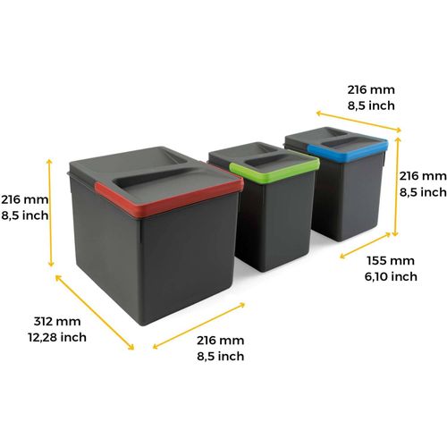 Bacs De Tri Pour Tiroir De Cuisine Recycle 1 Bac De 12 Litres Et 2 Bacs De 6 Litres