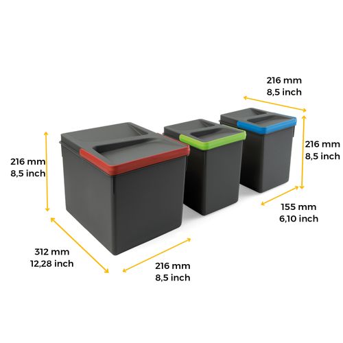 Bacs De Tri Pour Tiroir De Cuisine Recycle 1 Bac De 12 Litres Et 2 Bacs De 6 Litres