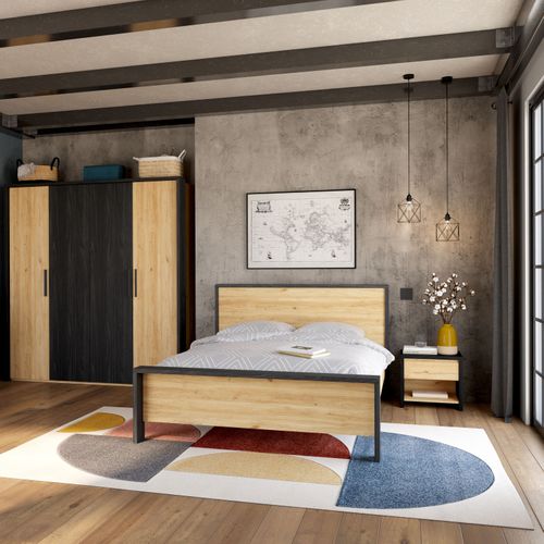 Lit 140x190 cm TRAVIS imitation chêne et noir