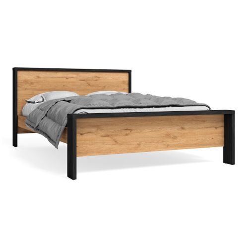 Lit 140x190 cm TRAVIS imitation chêne et noir