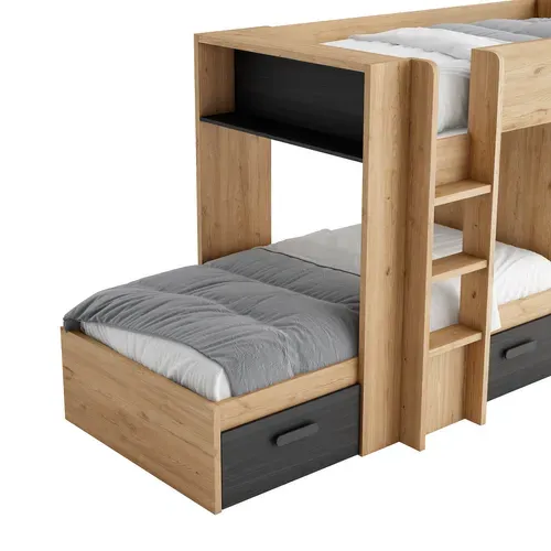 Lit superposé 2x90x190 cm LUPY Imitation chêne et noir vue détaillée