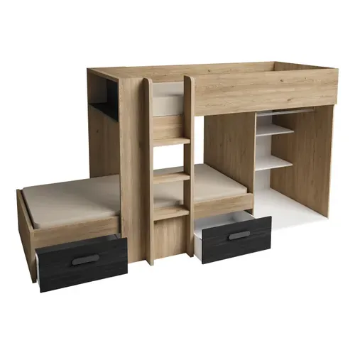 Lit superposé 2x90x190 cm LUPY Imitation chêne et noir