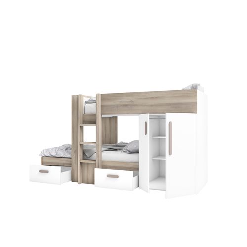 Lit superposé 2x90x190 cm LUPY 2 Imitation chêne et blanc
