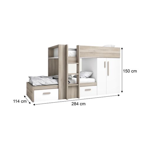 Lit superposé 2x90x190 cm LUPY 2 Imitation chêne et blanc