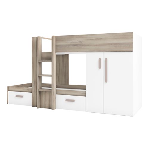 Lit superposé 2x90x190 cm LUPY 2 Imitation chêne et blanc