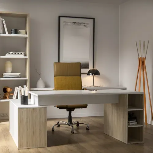 Bureau d'angle WRITE Imitation chêne et blanc