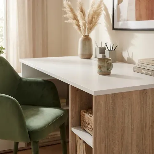Bureau d'angle WRITE Imitation chêne et blanc