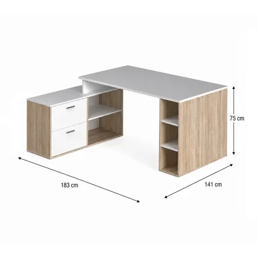 Bureau d'angle WRITE Imitation chêne et blanc