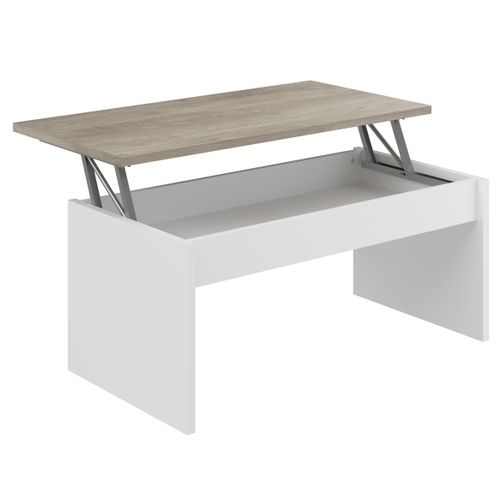 Table basse avec plateau relevable YANA Blanc et imitation chêne