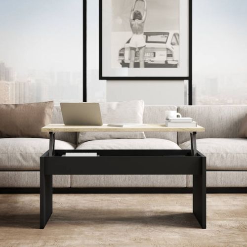 Table basse avec plateau relevable YANA Noir et imitation chêne