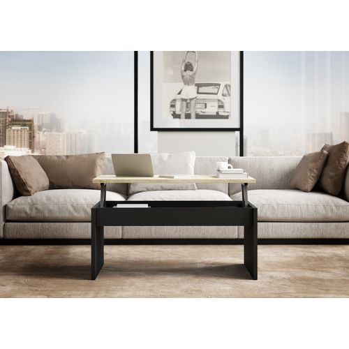 Table basse avec plateau relevable YANA Noir et imitation chêne