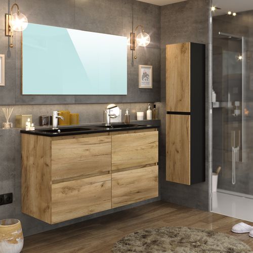 Colonne de salle de bain GALAPAGOS Imitation chêne brut et noir