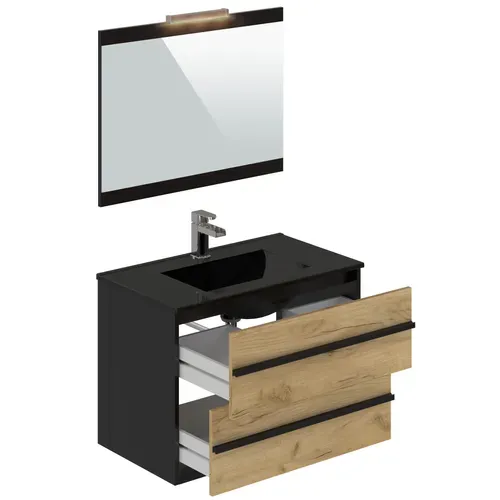 Meuble de salle de bain 80 cm KOH TAO Imitation chêne brut et noir