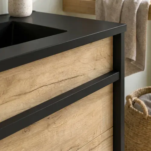 Meuble de salle de bain 80 cm KOH TAO Imitation chêne brut et noir