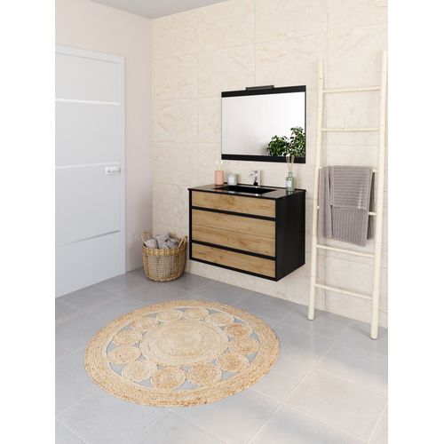 Meuble de salle de bain 80 cm KOH TAO Imitation chêne brut et noir