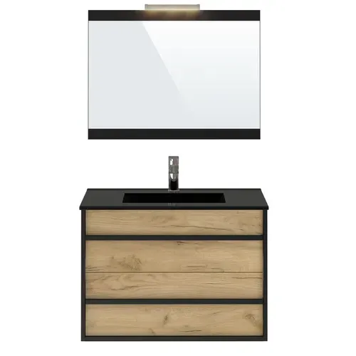 Meuble de salle de bain 80 cm KOH TAO Imitation chêne brut et noir