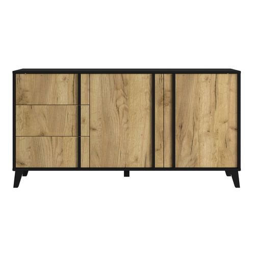 Buffet L.160 2 portes 3 tiroirs OTAWA Imitation chêne et noir