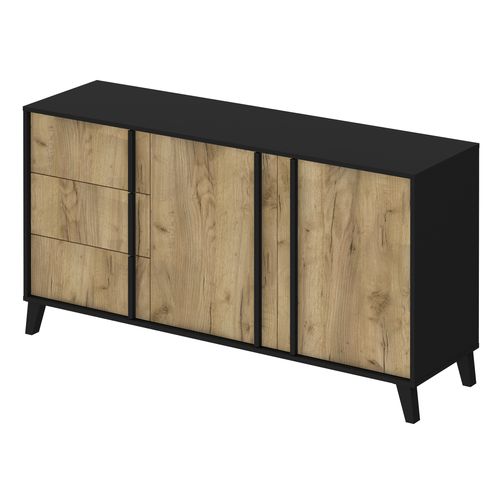 Buffet L.160 2 portes 3 tiroirs OTAWA Imitation chêne et noir