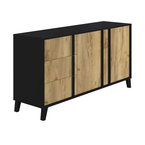 Buffet L.160 2 portes 3 tiroirs OTAWA Imitation chêne et noir