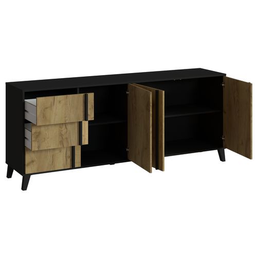 Buffet 3 portes 3 tiroirs OTAWA Imitation chêne et noir