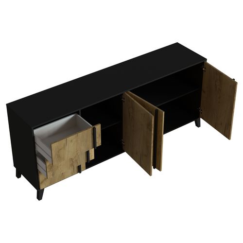 Buffet 3 portes 3 tiroirs OTAWA Imitation chêne et noir