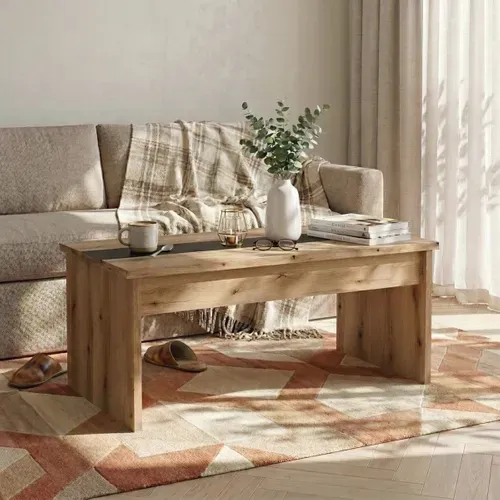 Table basse avec plateau relevable YANA Imitation chêne et noir vue d'ambiance 1