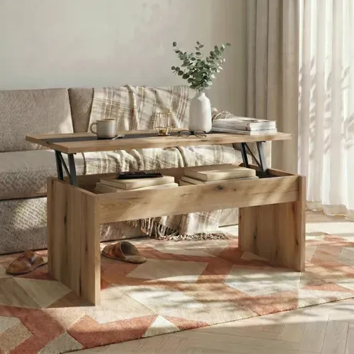 Table basse avec plateau relevable YANA Imitation chêne et noir